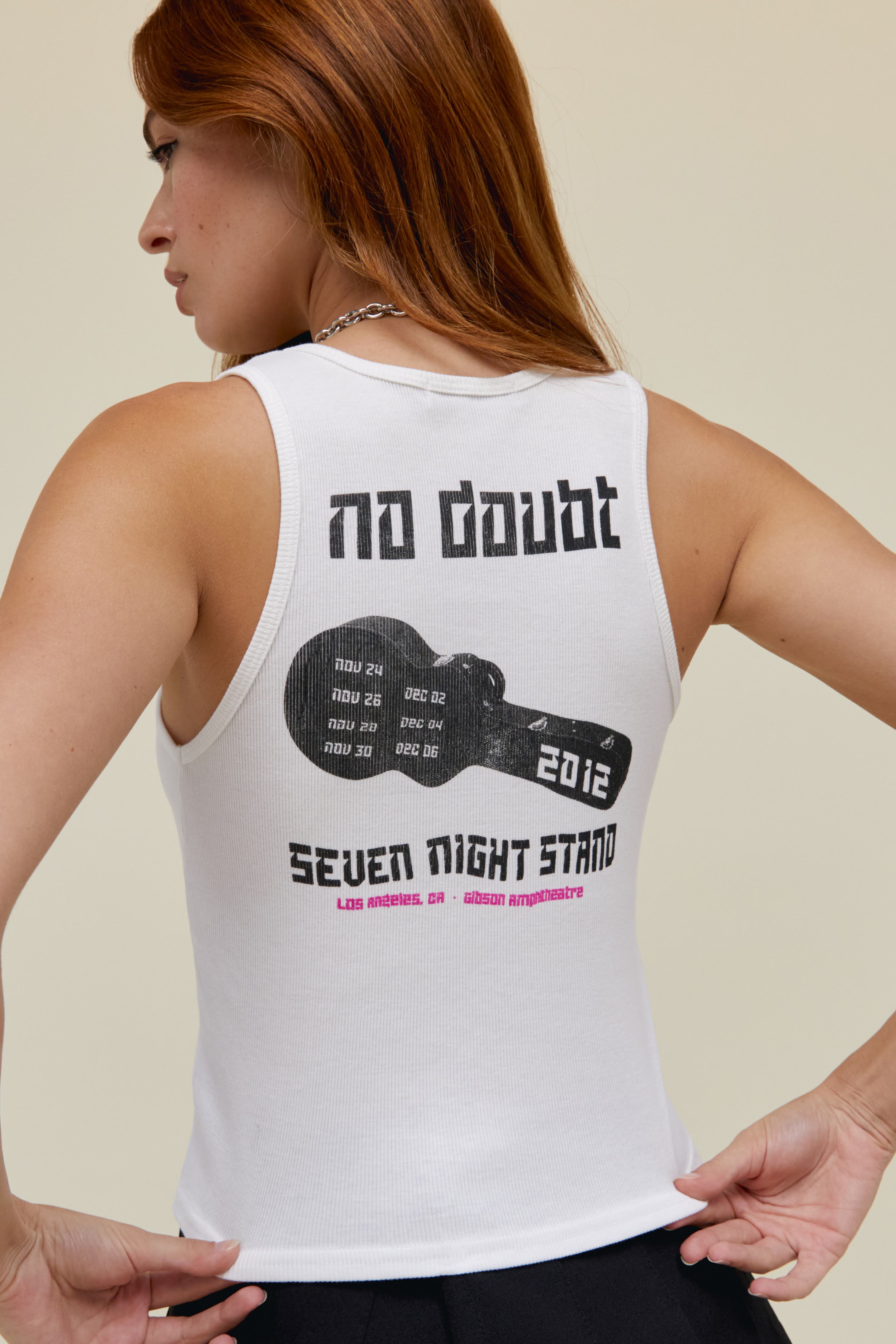 DayDreamer "No Doubt Seven Night Stand Ribbed Tank" W - White / Pink - Image 4